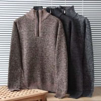 Crew neck sweater mens autumn winter 2023 new wool knitted base layer with fleece thickened solid color top