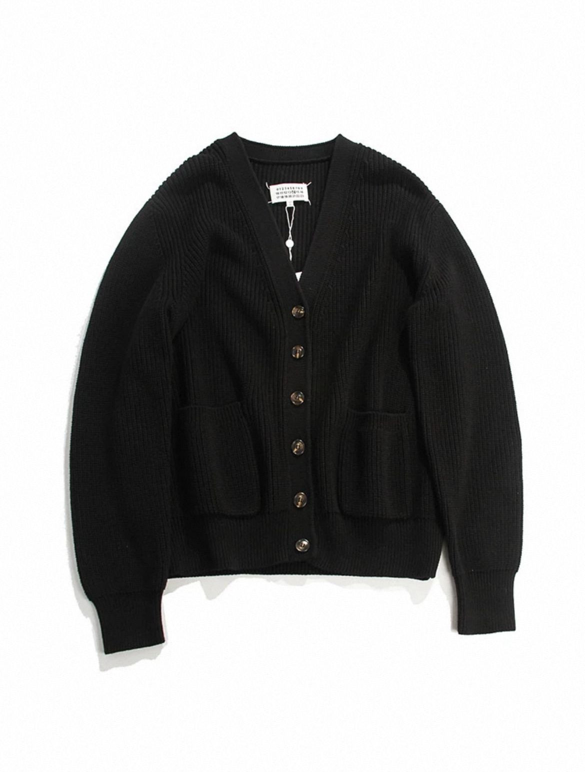 Hand sewn square mark/black V-neck buttons, simple wool knitted cardigan, sweater, jacket, autumn and winter, lazy styl