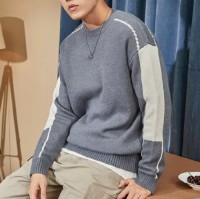 Mens patterned crewneck sweater, slim fit, warm and fashionable, customizable