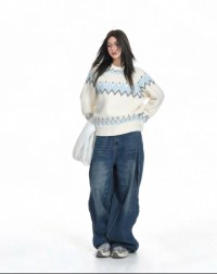 White retro pullover sweater womens autumn and winter lazy soft glutinous oversize knit thicker top
