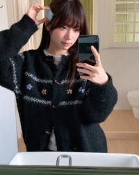 Plus size rhombic sweater, cardigan, womens autumn and winter, small fragrance sweater, fungus, lace collar, base shir