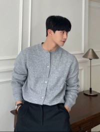 Retro round neck black sweater cardigan mens autumn and winter lazy casual versatile loose unisex knitwear