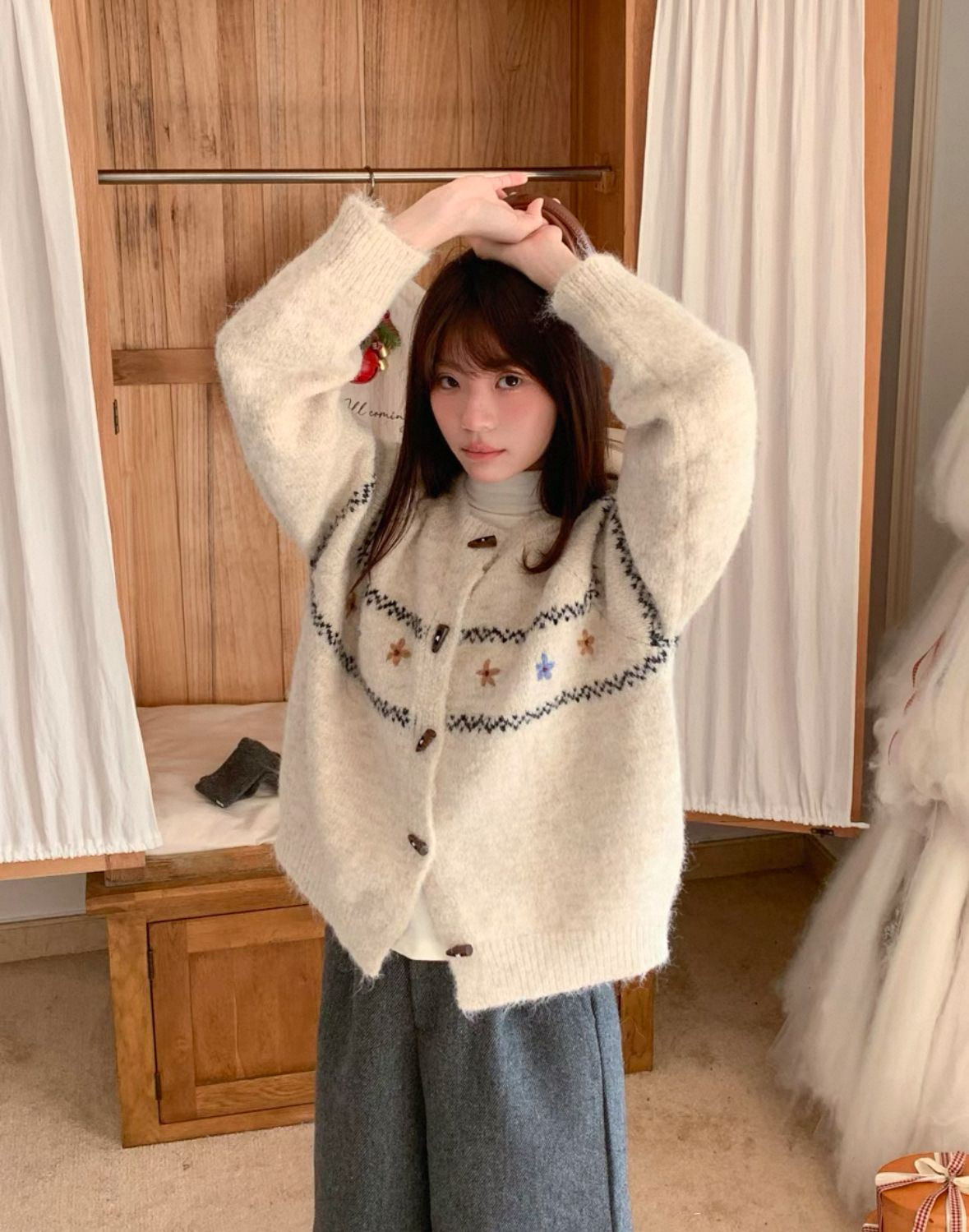 Plus size rhombic sweater, cardigan, womens autumn and winter, small fragrance sweater, fungus, lace collar, base shir