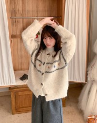 Plus size rhombic sweater, cardigan, womens autumn and winter, small fragrance sweater, fungus, lace collar, base shir