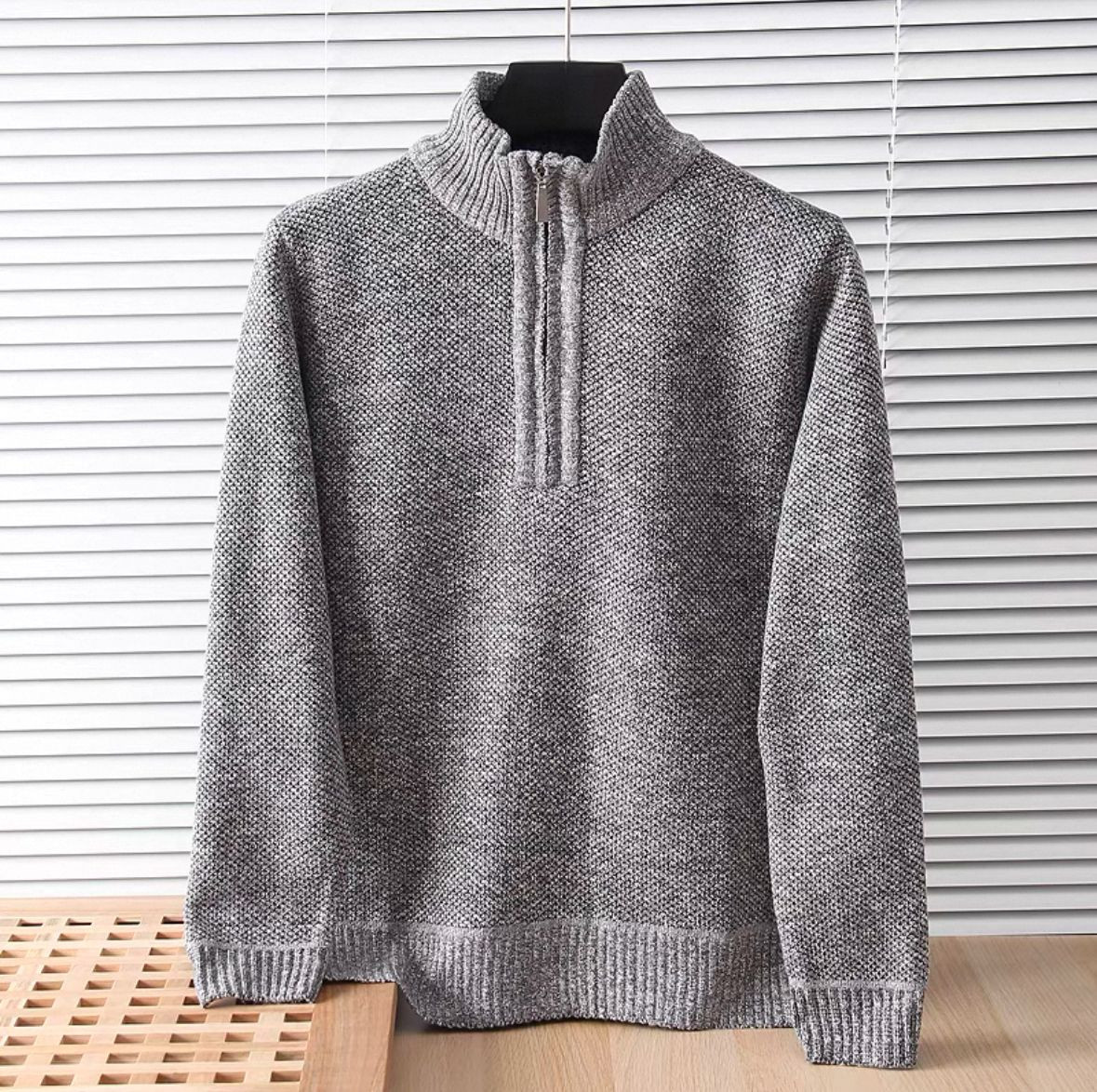 Crew neck sweater mens autumn winter 2023 new wool knitted base layer with fleece thickened solid color top