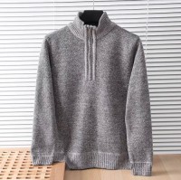 Crew neck sweater mens autumn winter 2023 new wool knitted base layer with fleece thickened solid color top