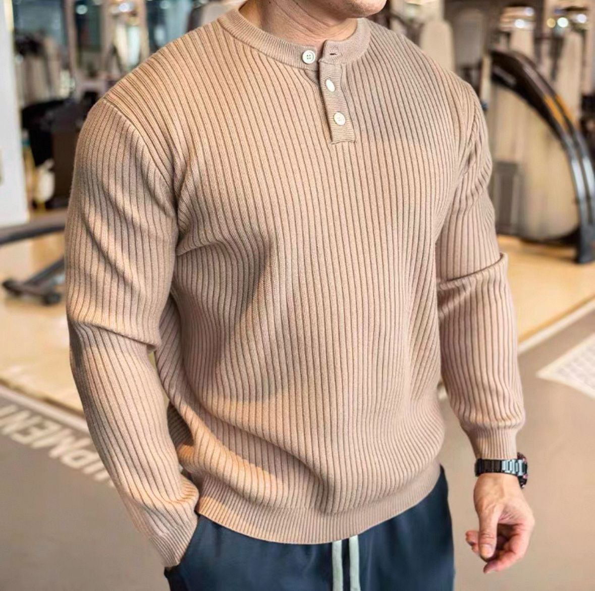 Mens sweater with buttons, stylish casual open collar, available in a variety of sizes, styles, and colors, can be cus