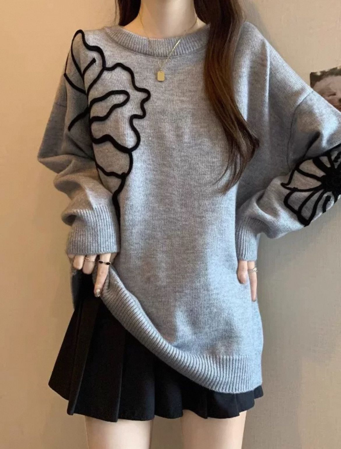 Autumn new designer catwalk, new loose pullover long sleeve sweatshirt, big design, big floral top