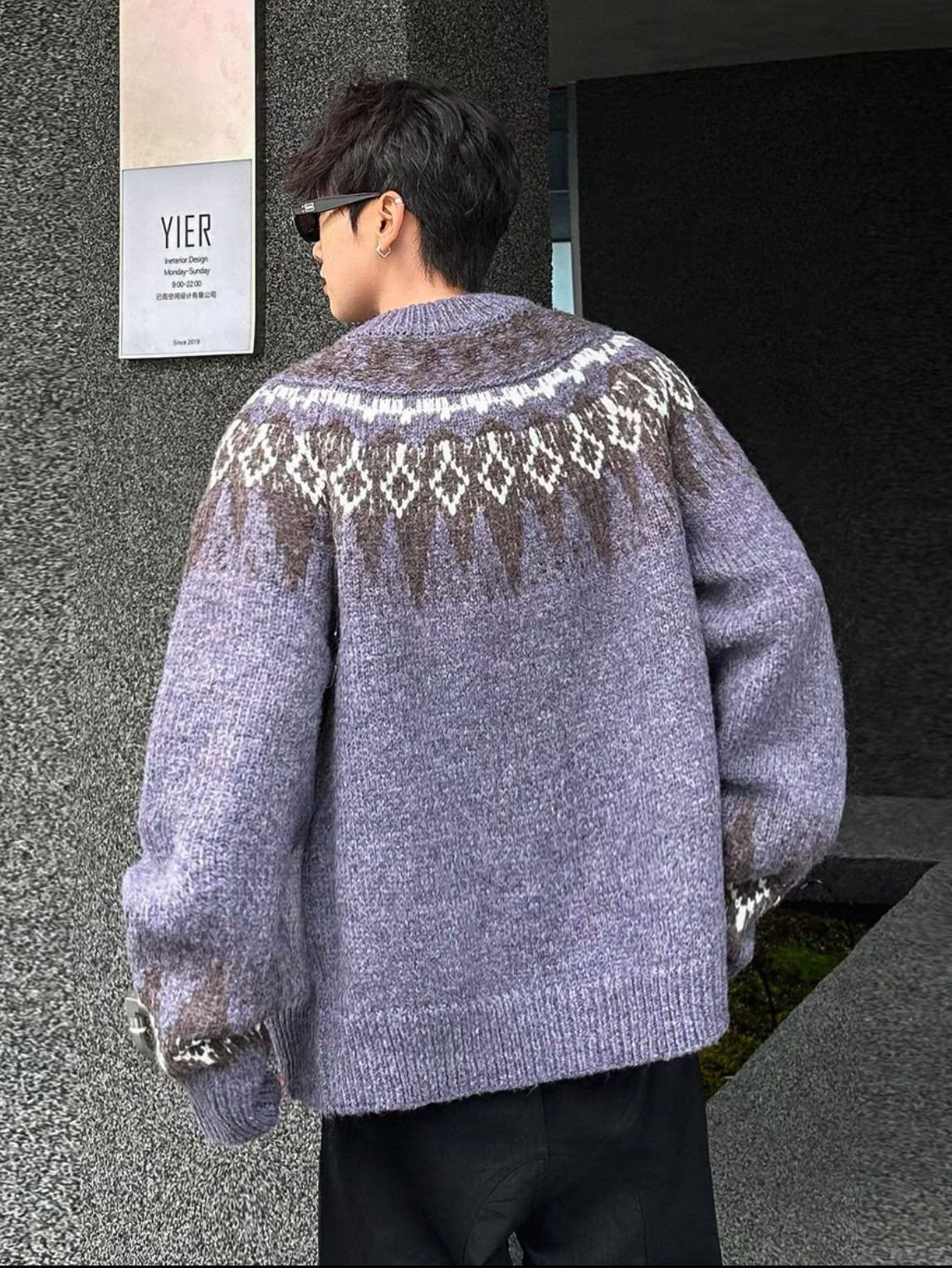 American street zip-up cardigan sweater mens autumn and winter fashion brand retro lazy loose knit jacket