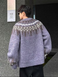 American street zip-up cardigan sweater mens autumn and winter fashion brand retro lazy loose knit jacket