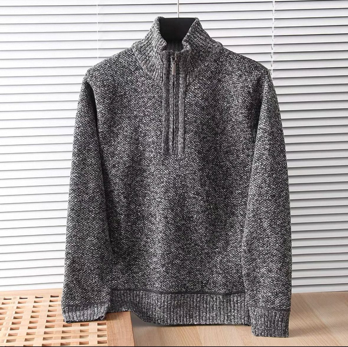 Crew neck sweater mens autumn winter 2023 new wool knitted base layer with fleece thickened solid color top