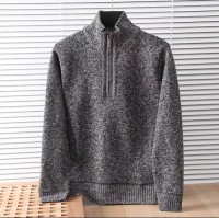 Crew neck sweater mens autumn winter 2023 new wool knitted base layer with fleece thickened solid color top