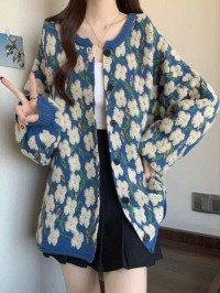 Loose lazy style jacquard sweater jacket womens spring and autumn 2025 new plus size fat mm this year popular beautifu