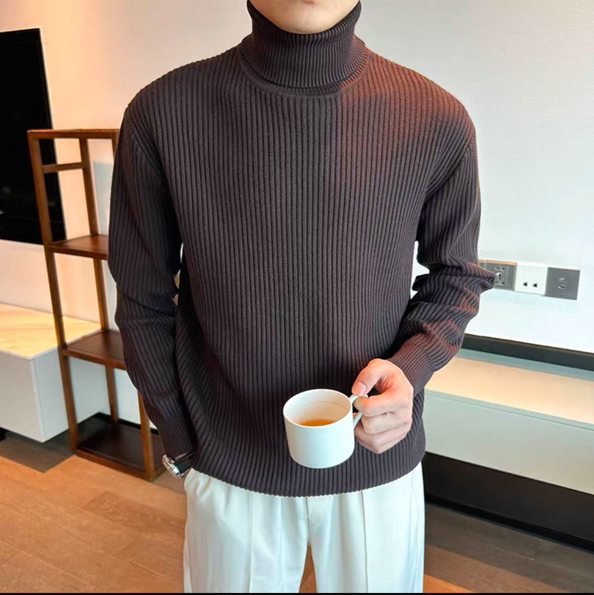 Mens solid color sweaters, high crew neck sweaters, fashionable, casual, available in a variety of sizes, styles, colo