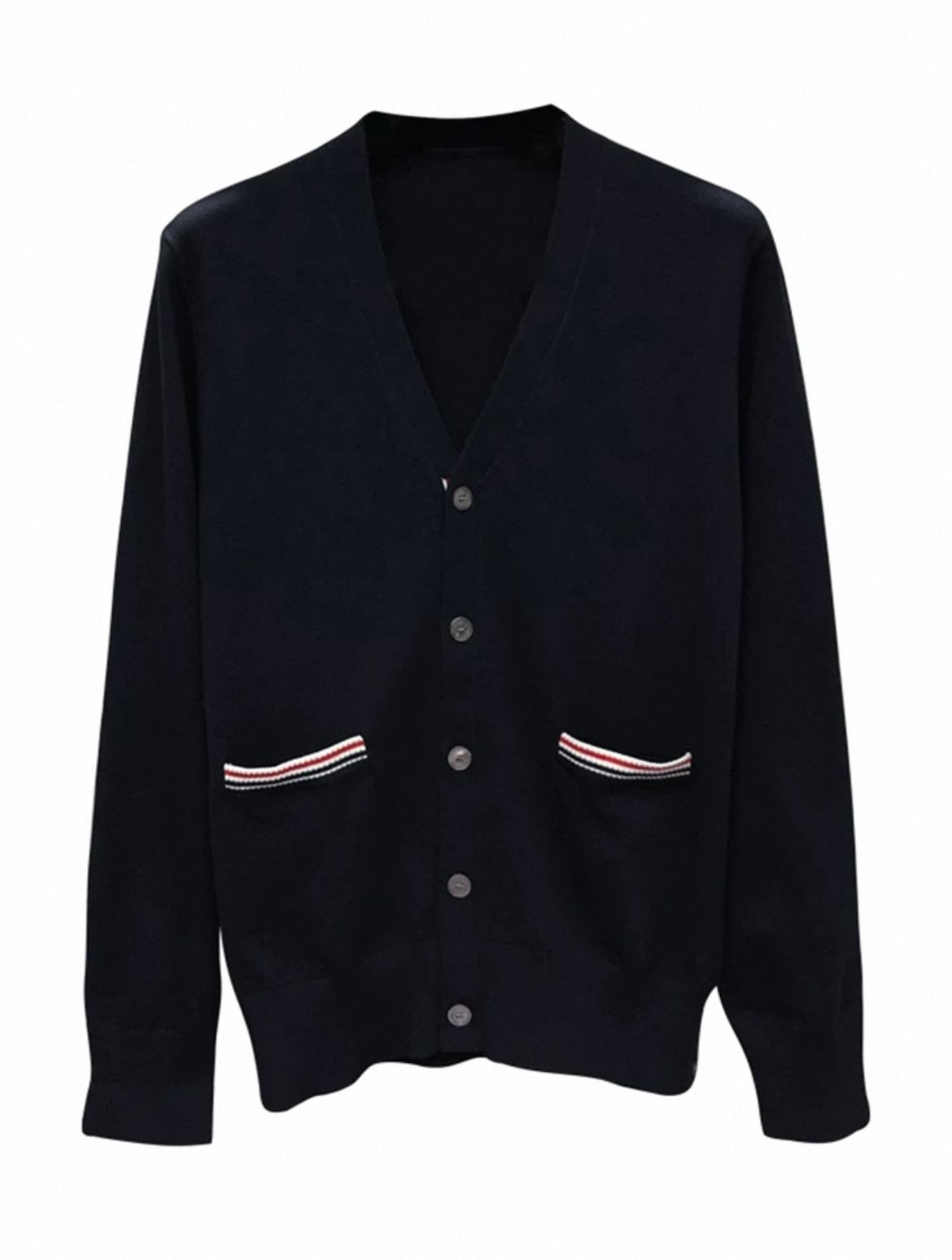 2025 Spring and Autumn New tb Long Sleeve Knitted Cardigan V-neck Loose Jacket Webbing Thin College Style Sweater