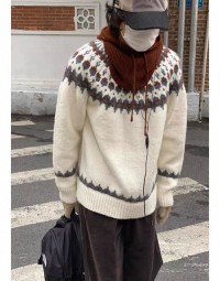 Autumn and winter retro crew neck sweater couple Nordic plus heavy knitwear American retro