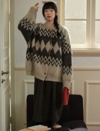Retro quilted sweater, cardigan, womens autumn and winter lazy style, loose and thin knitted jacket