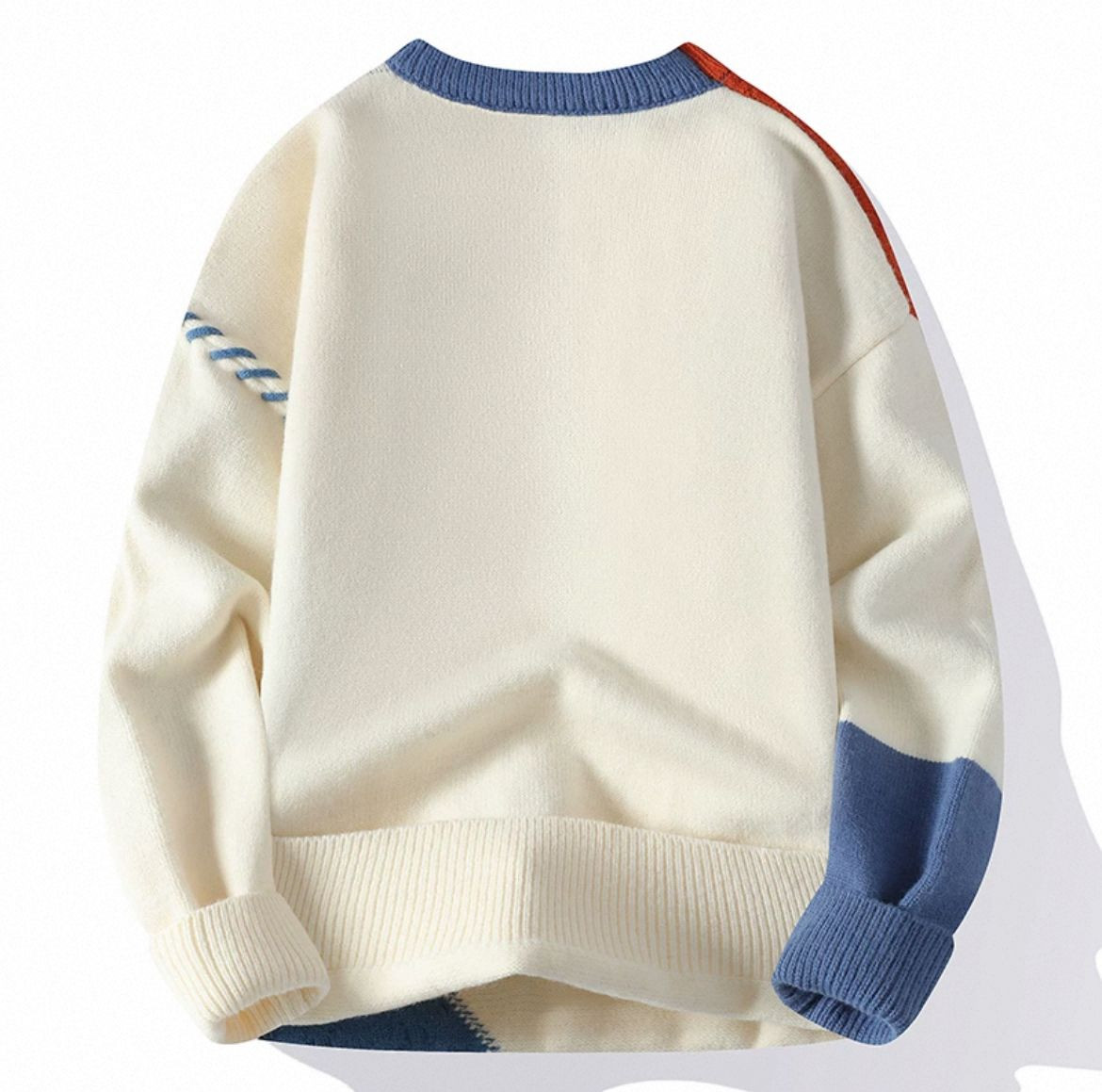 Color-blocked crewneck sweater, mens autumn and winter, loose trendy brand warm knitwear, youth lazy casual base layer