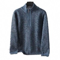 Crew neck sweater mens autumn winter 2023 new wool knitted base layer with fleece thickened solid color top