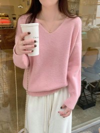 Korean warm and soft glutinous loose base top, womens autumn temperament, V-neck, inner thin basic knitted sweater
