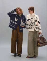 Navy blue turtleneck sweater jacket womens winter loose Nordic style christmas lapel knitted cardigan autumn winter