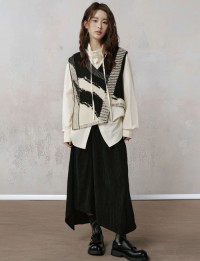 Sweater Knitwear Womens Unique V-Neck Knit Vest Irregular Design Tiered Shoulders