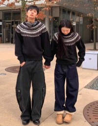Jacquard knitted sweater, crewneck sweatshirt, couple