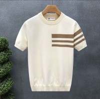 Mens striped short-sleeved tops, slim-fit knits, stylish sweaters, customizable