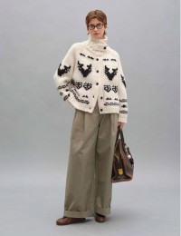 Navy blue turtleneck sweater jacket womens winter loose Nordic style christmas lapel knitted cardigan autumn winter