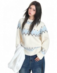 White retro pullover sweater womens autumn and winter lazy soft glutinous oversize knit thicker top