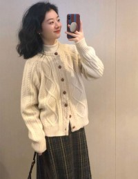 American retro slim long sleeve knit sweater jacket womens autumn and winter casual sports letter top tide