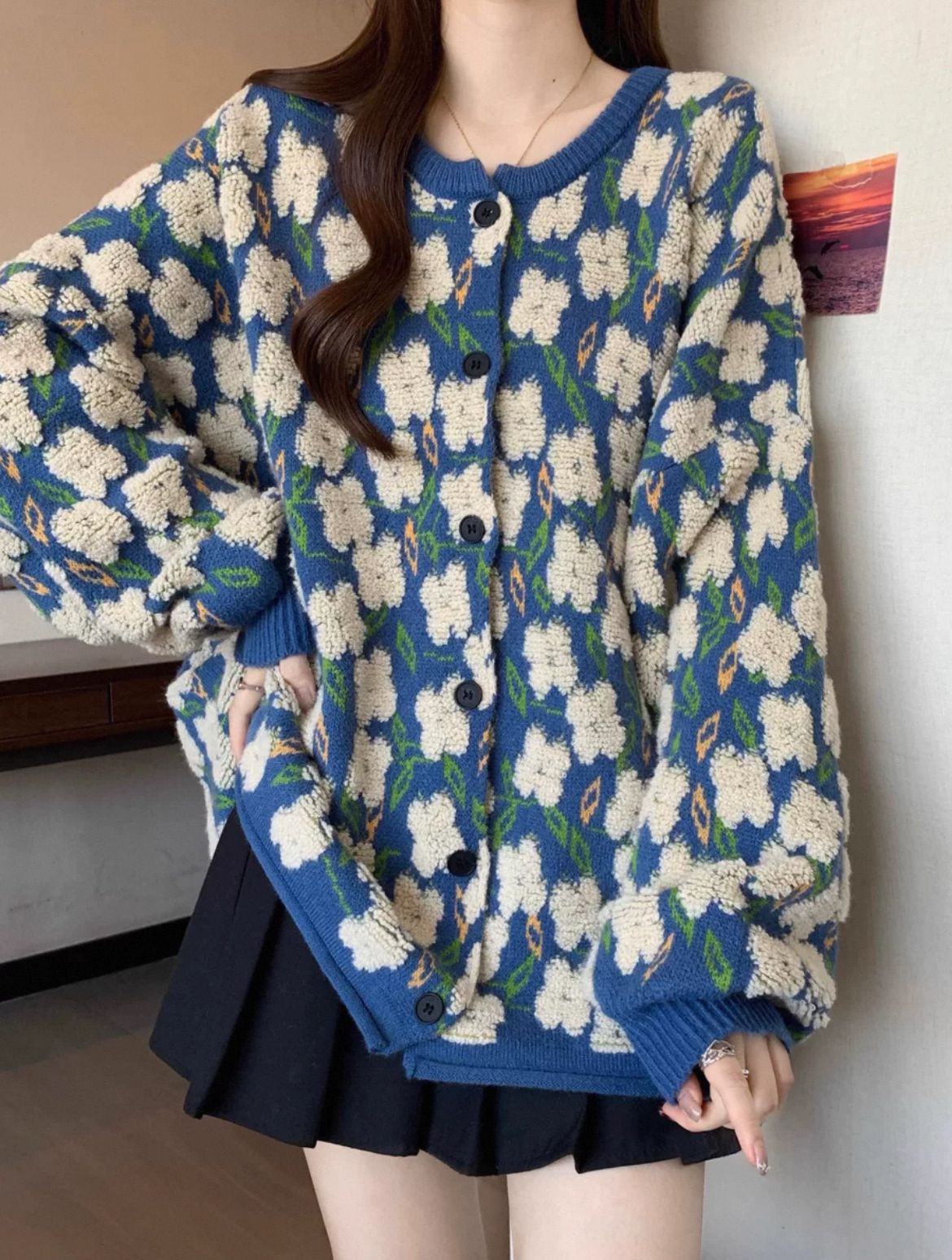 Loose lazy style jacquard sweater jacket womens spring and autumn 2025 new plus size fat mm this year popular beautifu