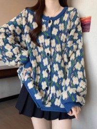 Loose lazy style jacquard sweater jacket womens spring and autumn 2025 new plus size fat mm this year popular beautifu