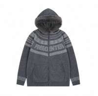 New Years limited sweaters mens and womens fur collar hooded retro knitted cardigan jackets