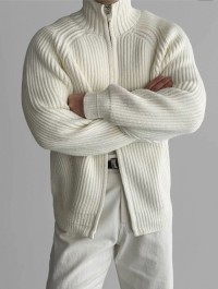 Double zipper stand-up collar knitted cardigan mens spring Korean style fashion fashion simple warm light familiar sty