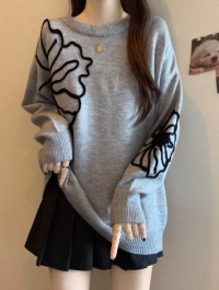Autumn new designer catwalk, new loose pullover long sleeve sweatshirt, big design, big floral top