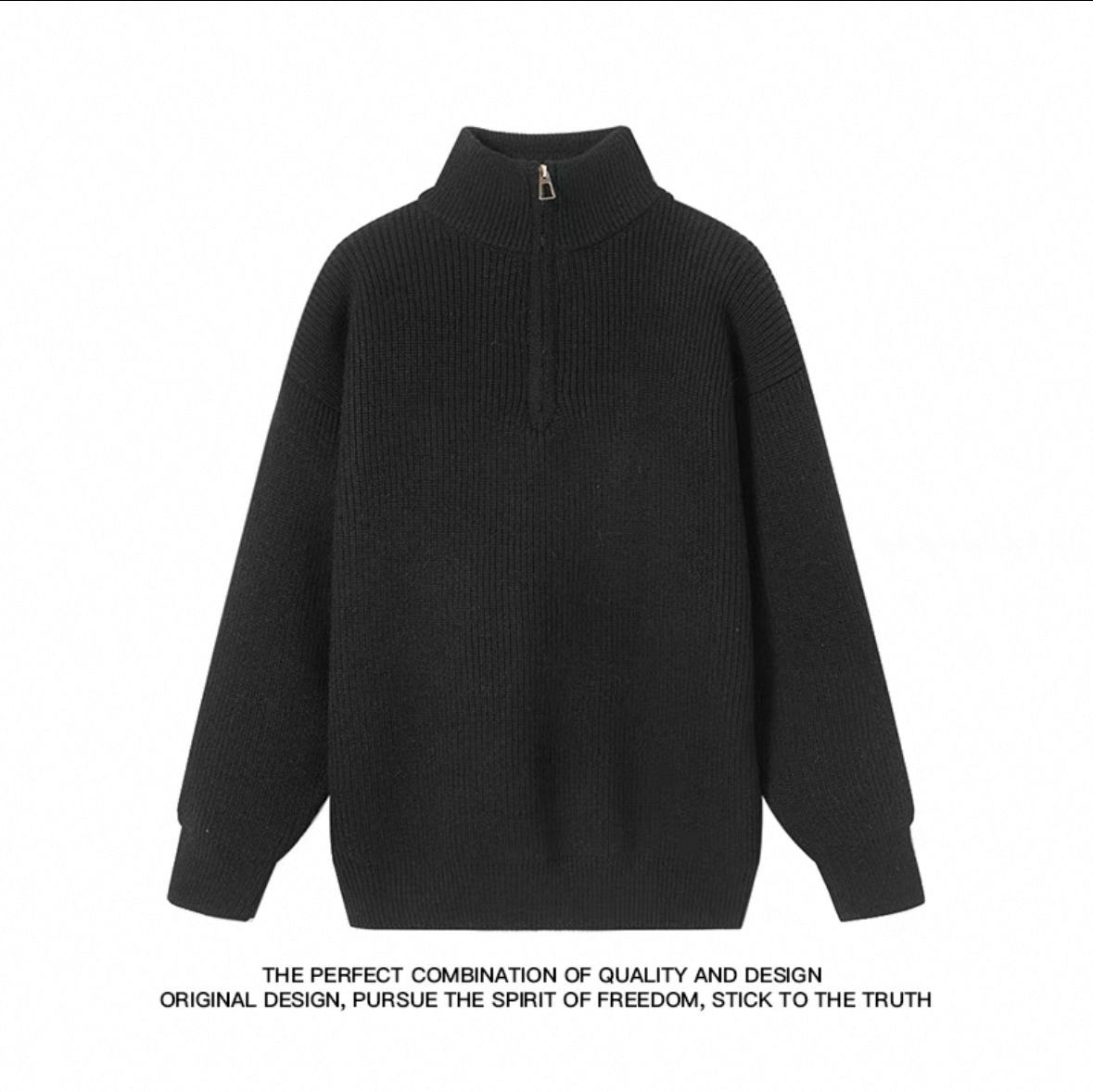 Mens zipper solid color sweater, fashionable casual round neck, available in a variety of sizes, styles, colors, and c