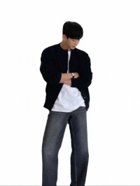 Retro round neck black sweater cardigan mens autumn and winter lazy casual versatile loose unisex knitwear