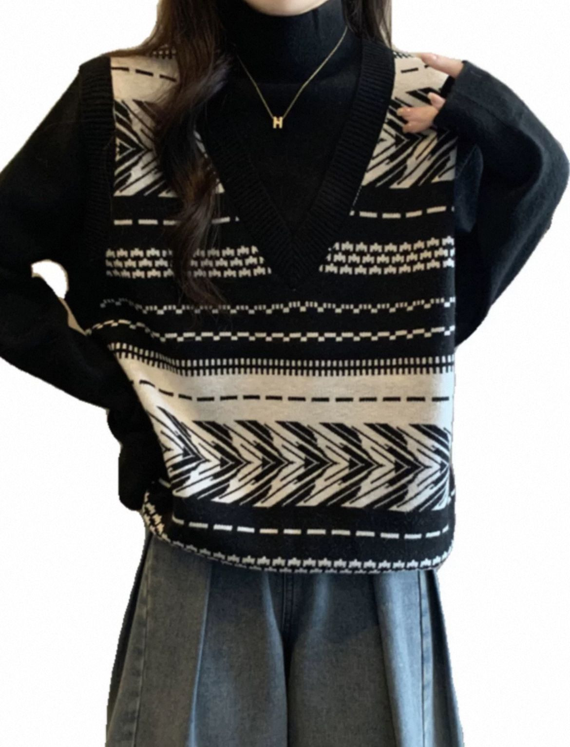 Turtleneck sweater, womens spring and autumn plus-size fake two-piece knitwear, fat mm, soft and glutinous, thin and t