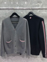 2025 Spring and Autumn New tb Long Sleeve Knitted Cardigan V-neck Loose Jacket Webbing Thin College Style Sweater