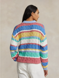 Classic striped cable-knotted cotton polo shirt, womens knitted sweater