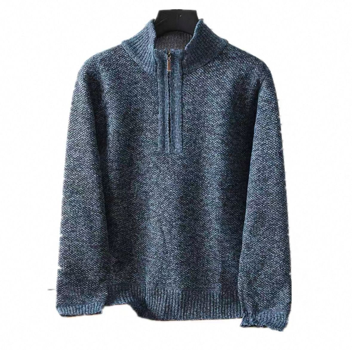 Crew neck sweater mens autumn winter 2023 new wool knitted base layer with fleece thickened solid color top