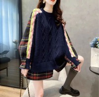 Lazy style stitched sweater womens spring and winter 2025 new Internet celebrity Korean version loose and versatile pl