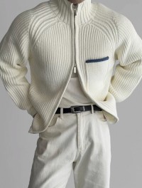 Double zipper stand-up collar knitted cardigan mens spring Korean style fashion fashion simple warm light familiar sty