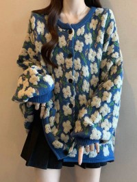 Loose lazy style jacquard sweater jacket womens spring and autumn 2025 new plus size fat mm this year popular beautifu