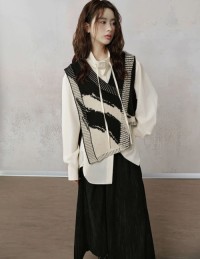 Sweater Knitwear Womens Unique V-Neck Knit Vest Irregular Design Tiered Shoulders