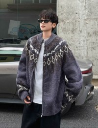 American street zip-up cardigan sweater mens autumn and winter fashion brand retro lazy loose knit jacket