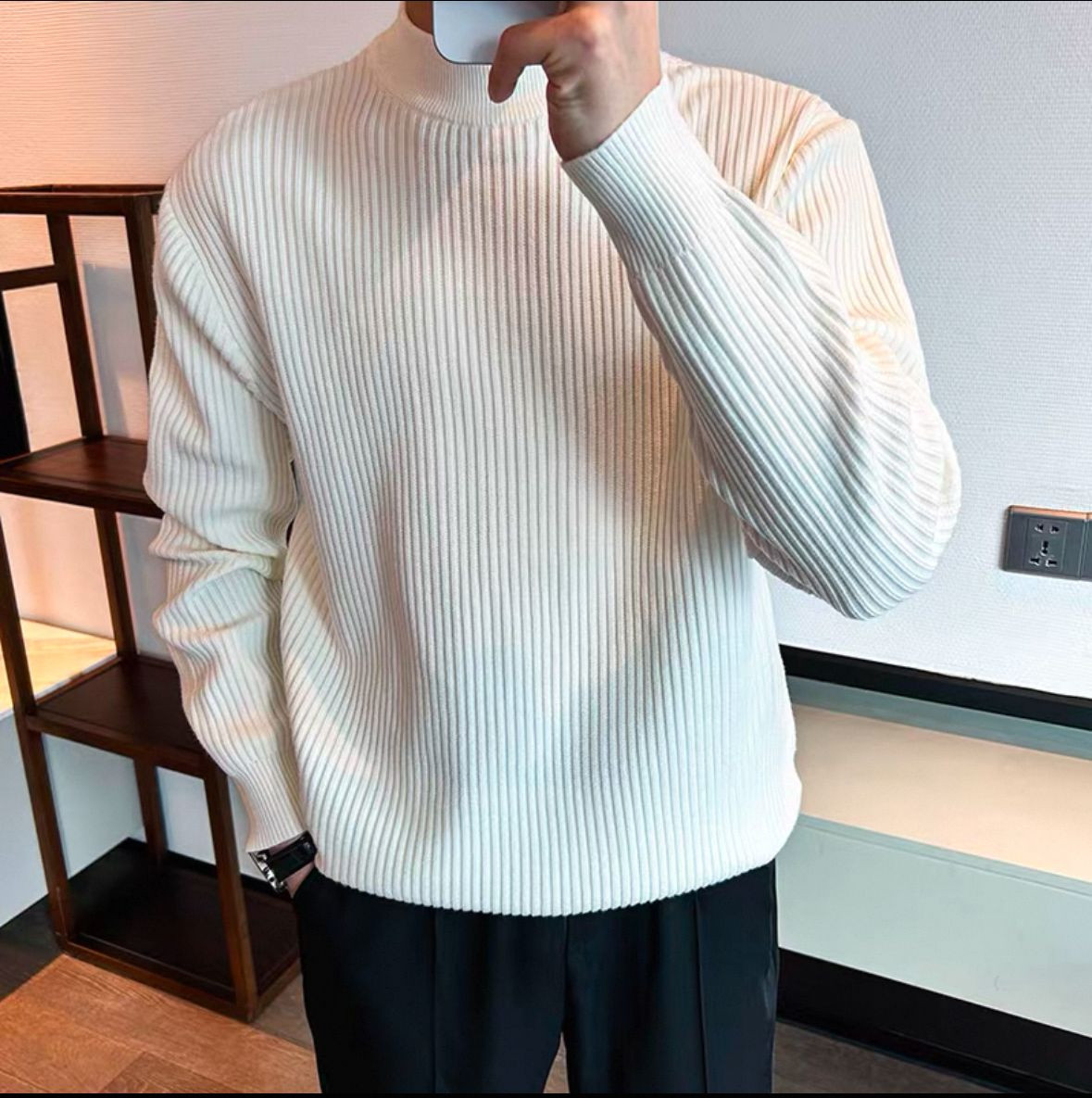 Mens solid color sweaters, high crew neck sweaters, fashionable, casual, available in a variety of sizes, styles, colo