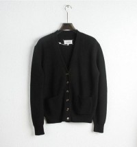 Hand sewn square mark/black V-neck buttons, simple wool knitted cardigan, sweater, jacket, autumn and winter, lazy styl