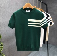Mens striped short-sleeved tops, slim-fit knits, stylish sweaters, customizable